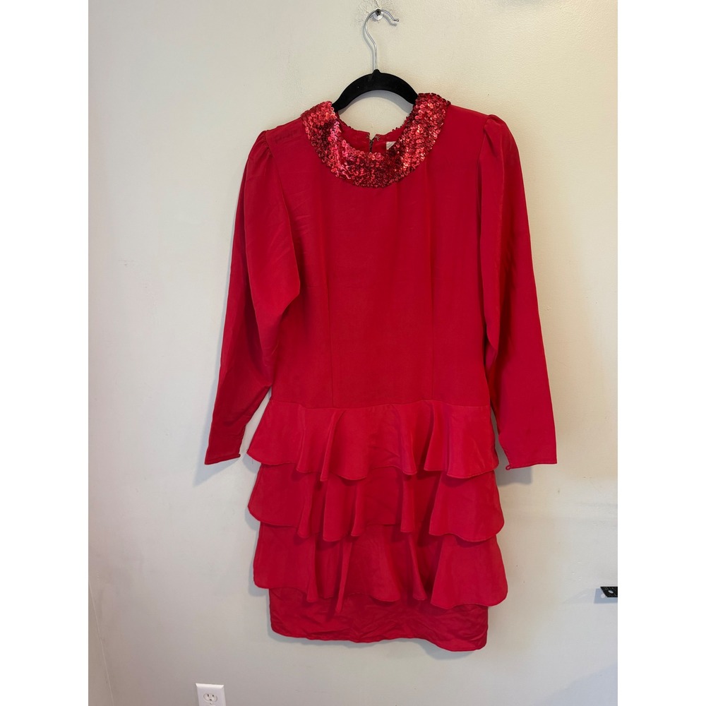 Vintage Sunshine Starshine Red Sequin Collar Ruffle Drop Waist Dress 10 4475-901